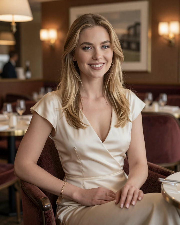 Verified SugarMatch member Camille at a Highland Park restaurant in Dallas, warm bronze lighting